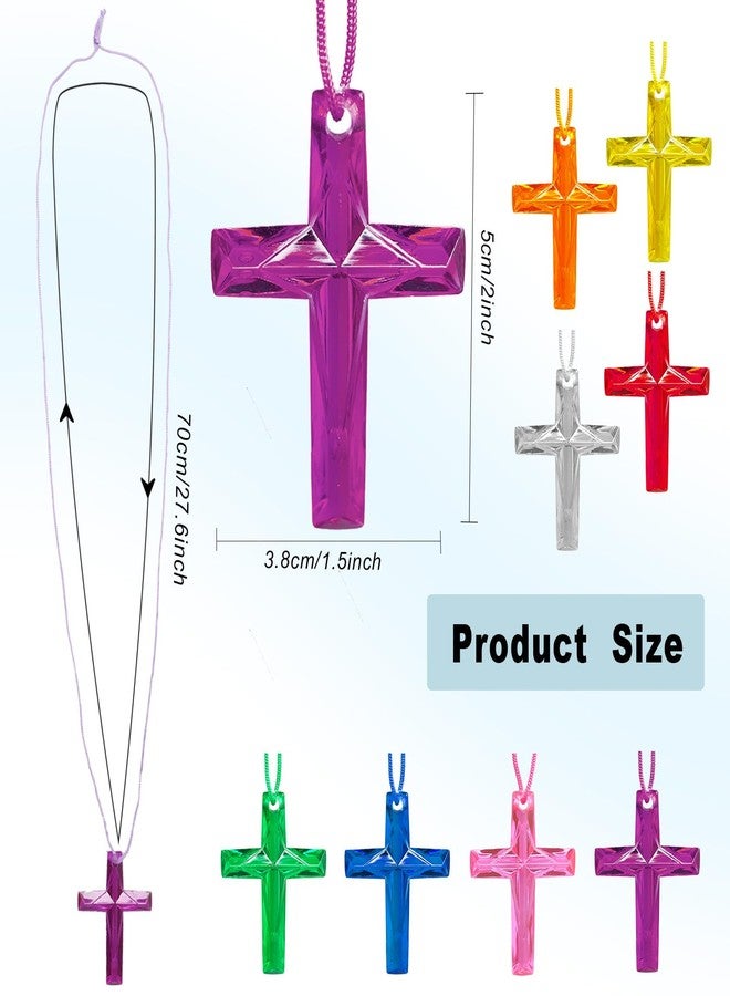 SENONAPO 304 Pcs Crystal Cross Necklace Multicolor Cross Necklace Bulk Colored Cross Necklaces Plastic Crystal Cross Necklace Easter Egg Fillers for School Prizes Christian Religious Party Favors Supplies - Image 2